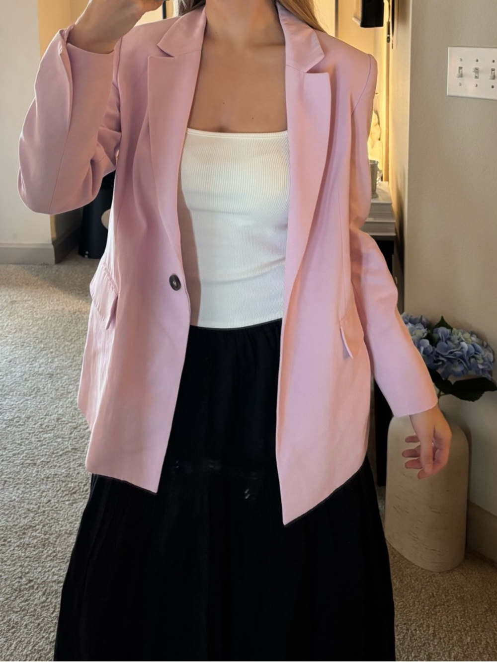 Zara Blush Pink Tailored Single-Button Blazer
